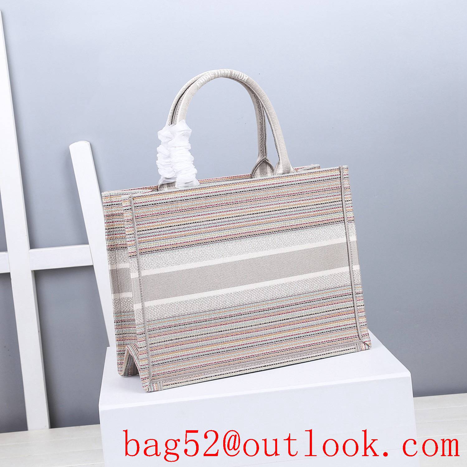 Dior multicolor stripes embroidery cream book tote small bag