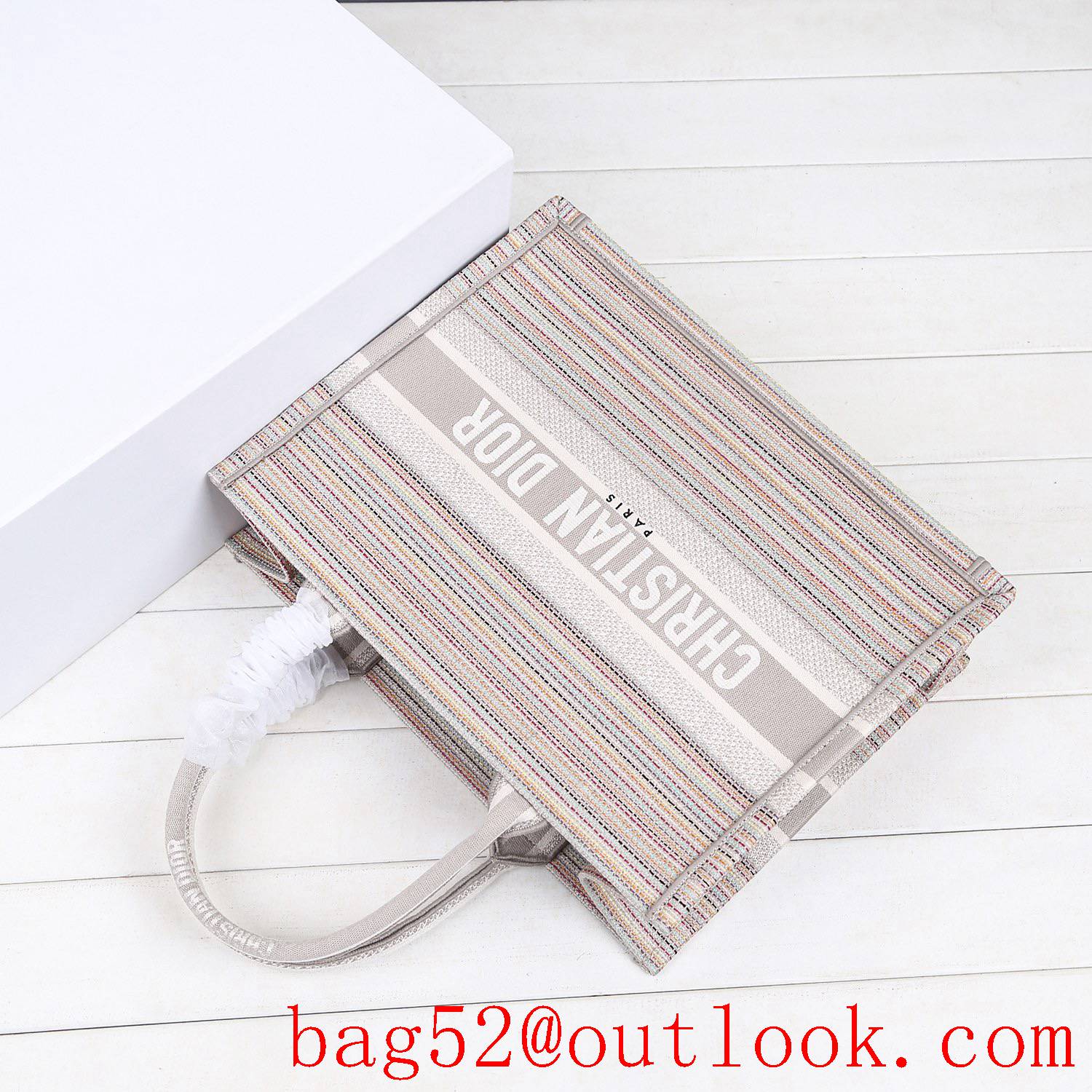 Dior multicolor stripes embroidery cream book tote small bag