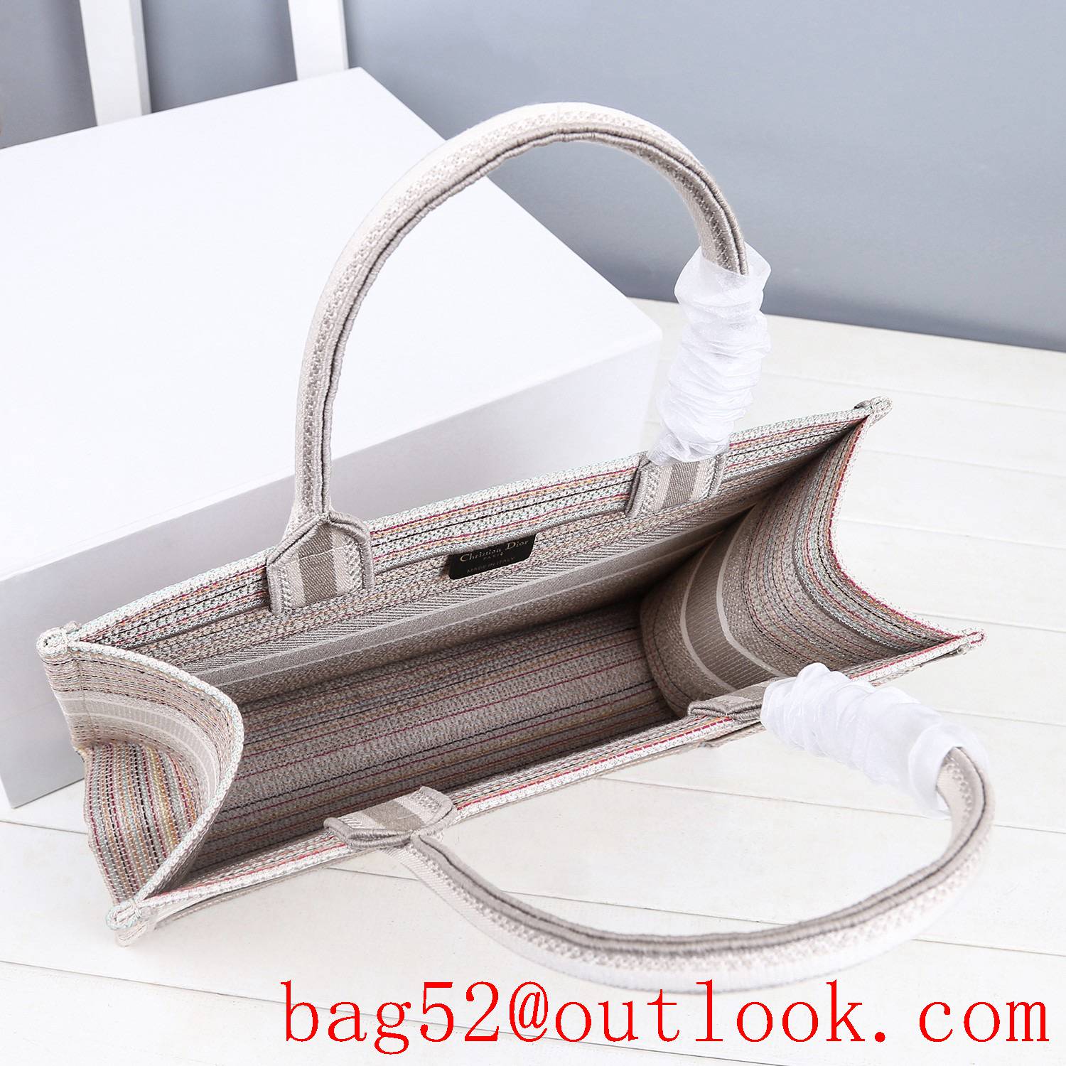 Dior multicolor stripes embroidery cream book tote small bag