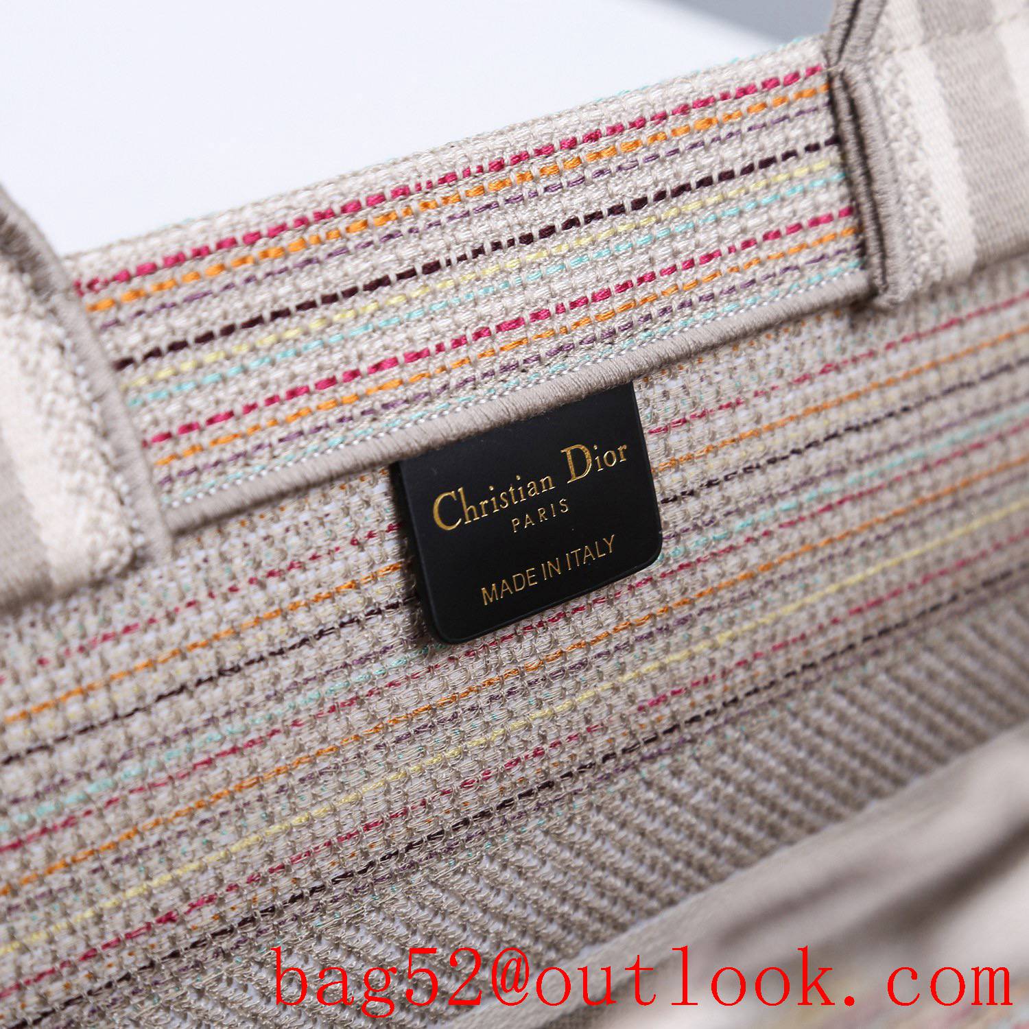 Dior multicolor stripes embroidery cream book tote small bag