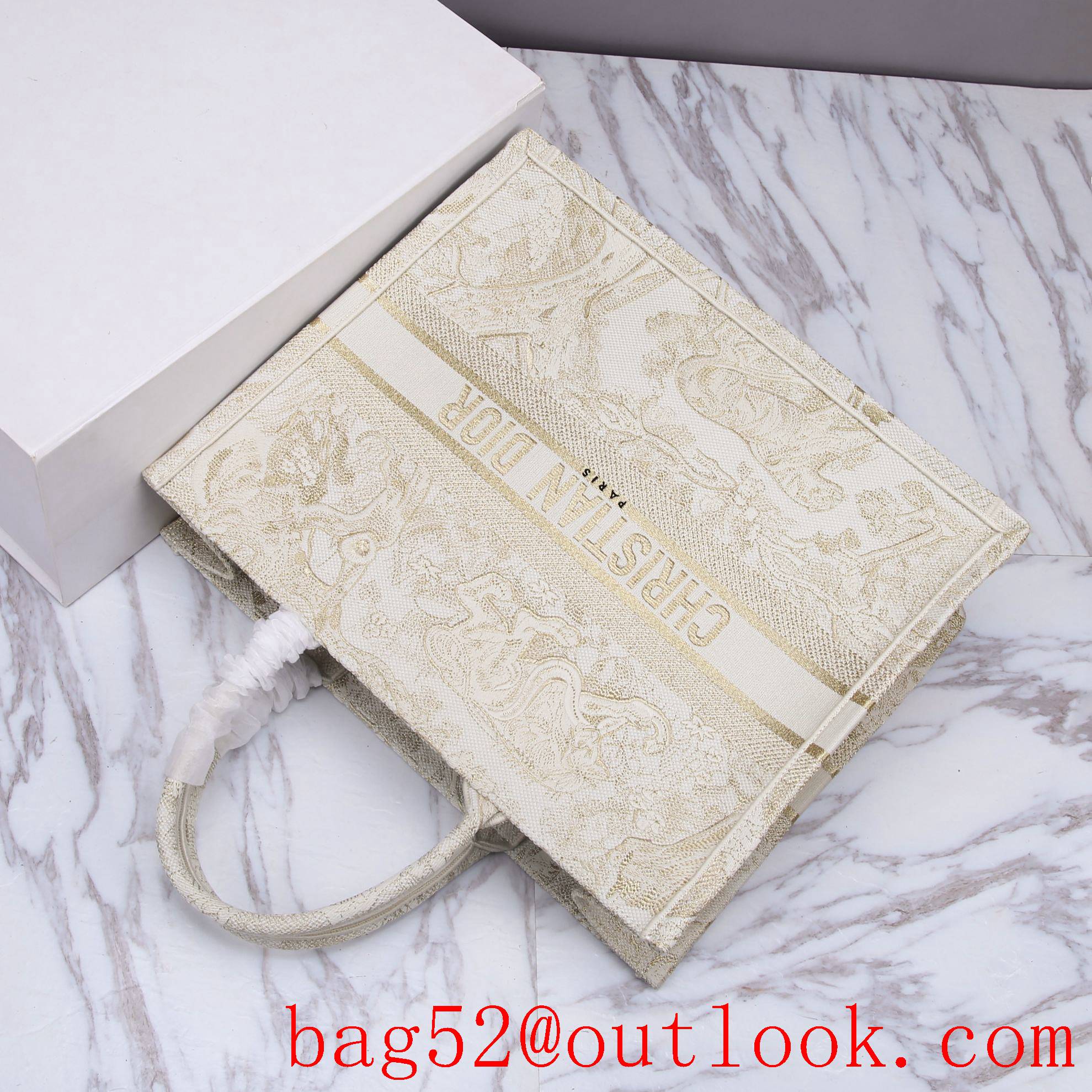 Dior Christmas limited-edition gold thread series luxurious color matching cream tote large bag