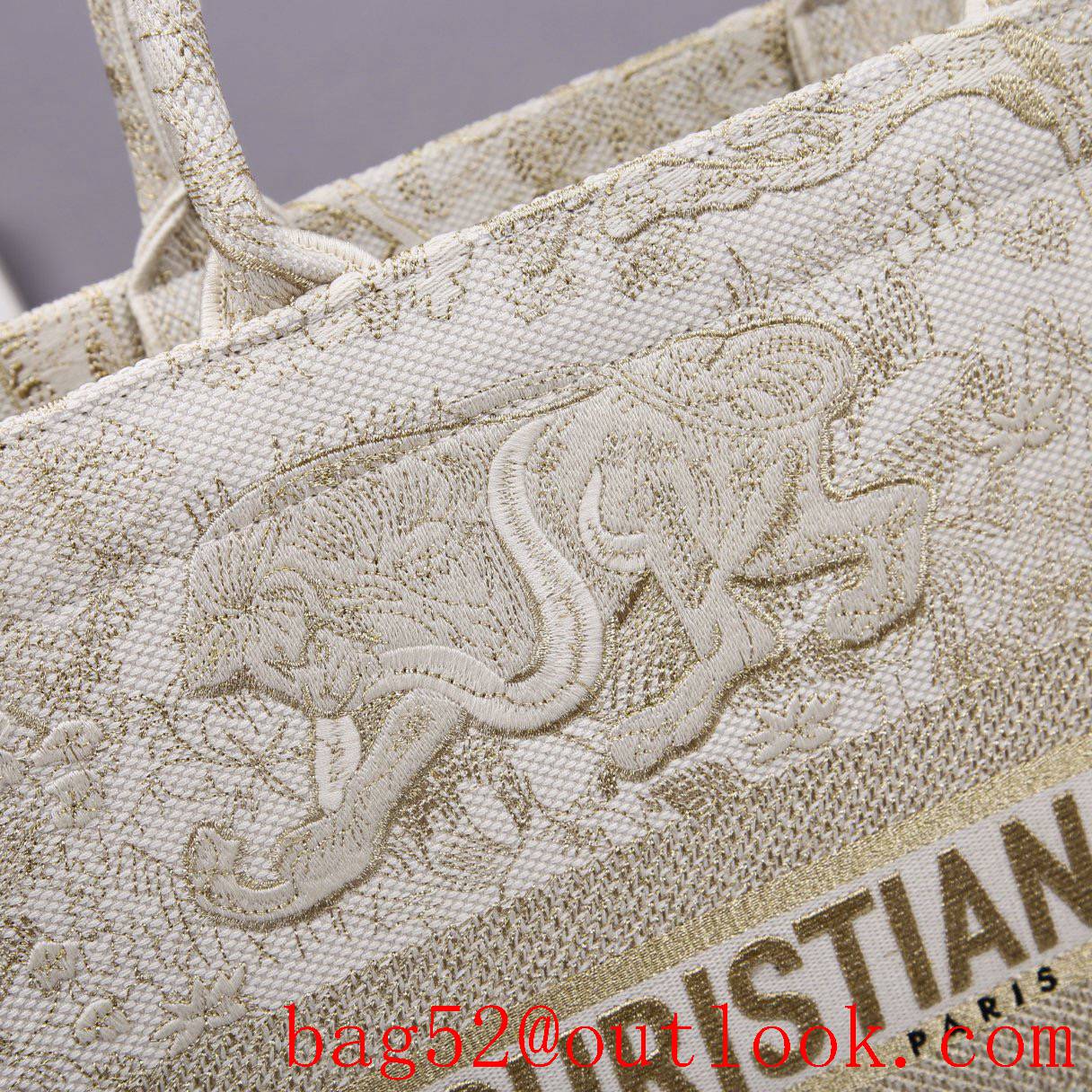 Dior Christmas limited-edition gold thread series luxurious color matching cream tote large bag