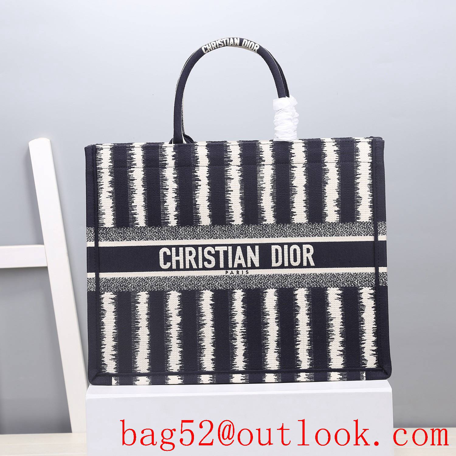 Dior large darkblue stripes big space tote lady bag