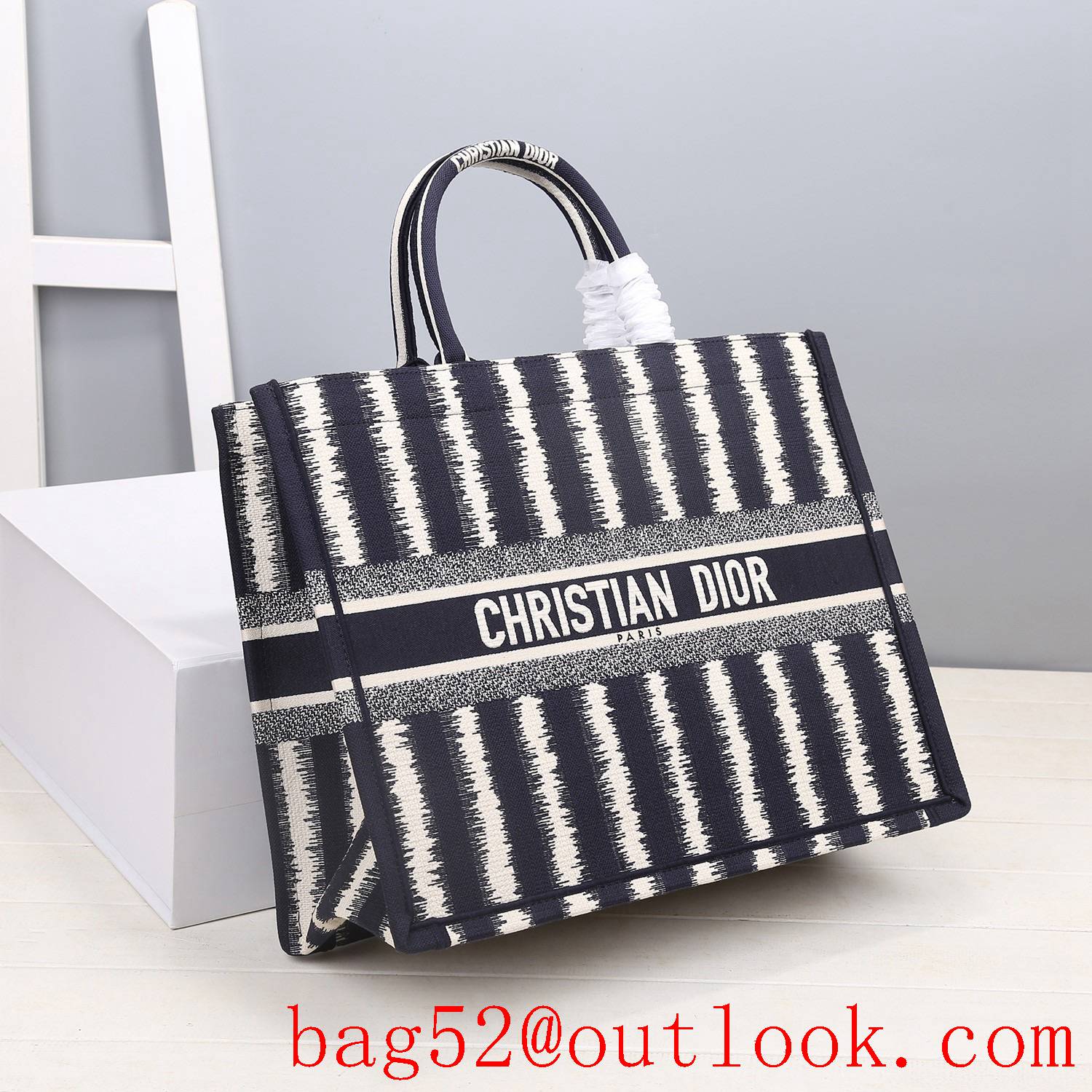 Dior large darkblue stripes big space tote lady bag