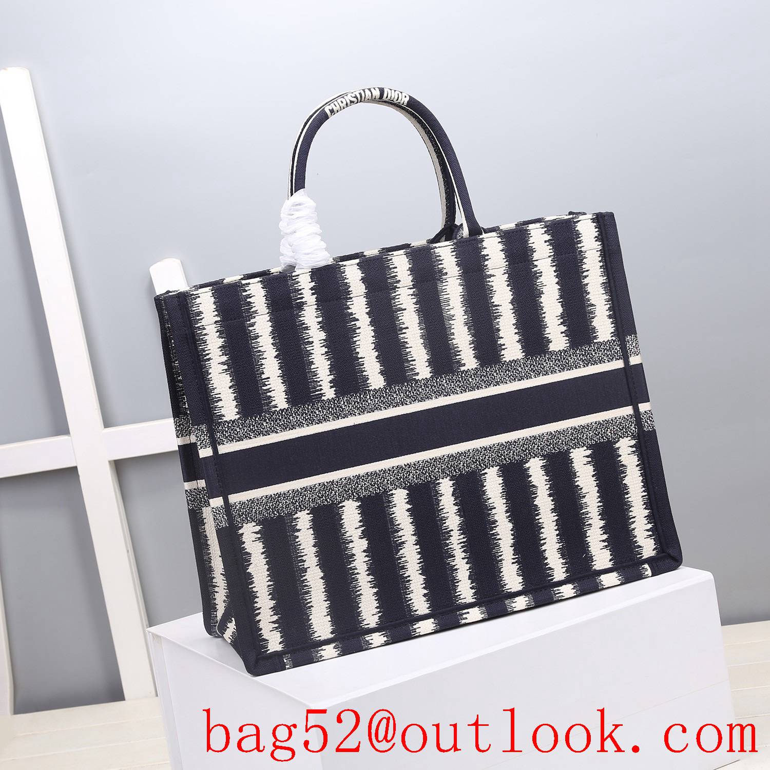 Dior large darkblue stripes big space tote lady bag