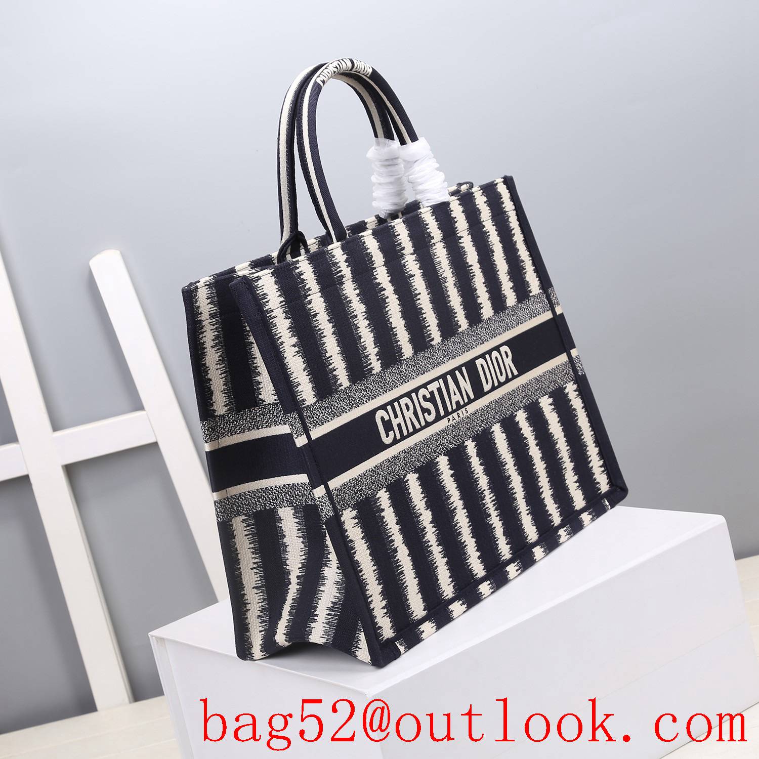 Dior large darkblue stripes big space tote lady bag