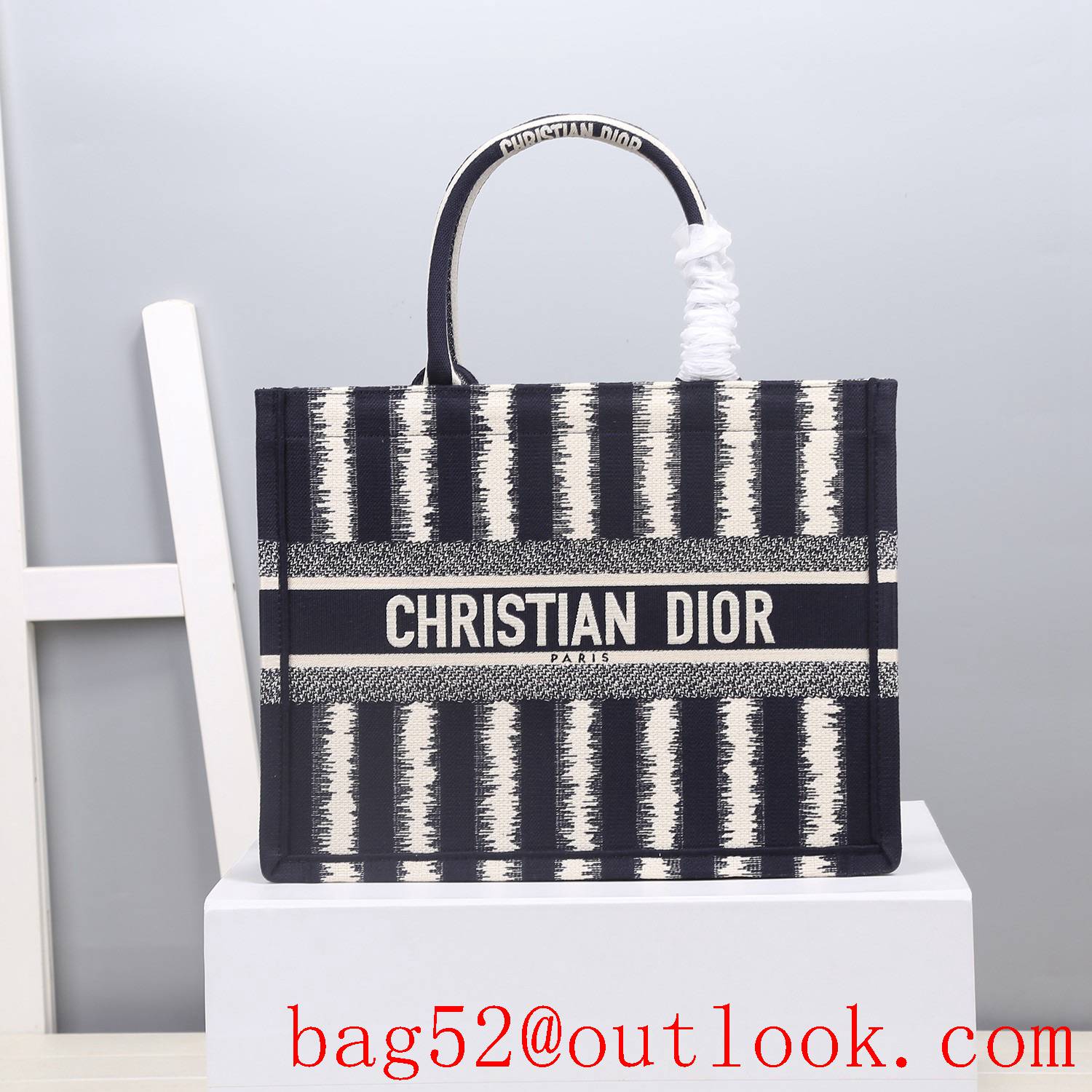 Dior big space small darkblue stripes tote lady bag