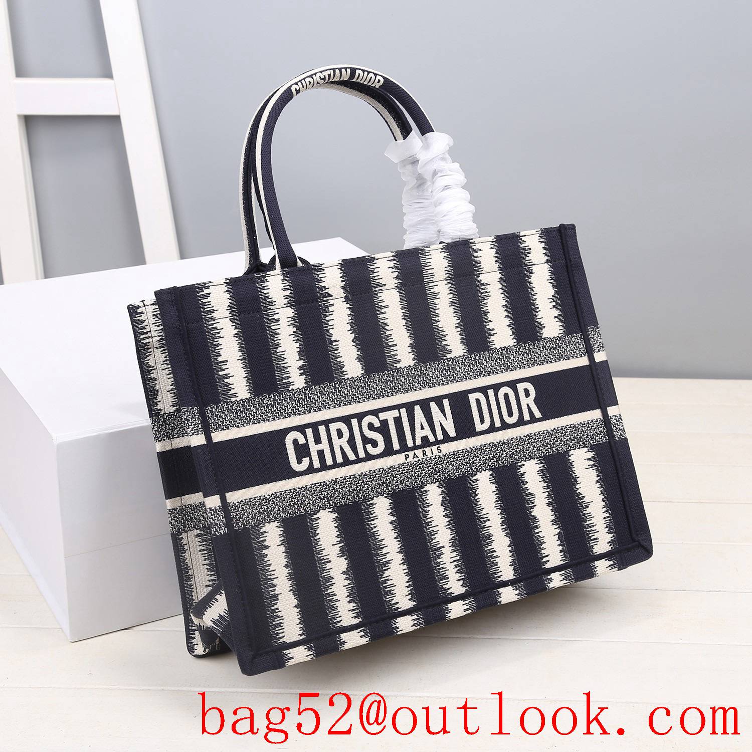 Dior big space small darkblue stripes tote lady bag