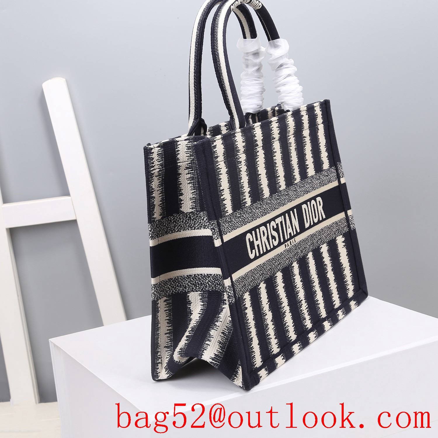 Dior big space small darkblue stripes tote lady bag