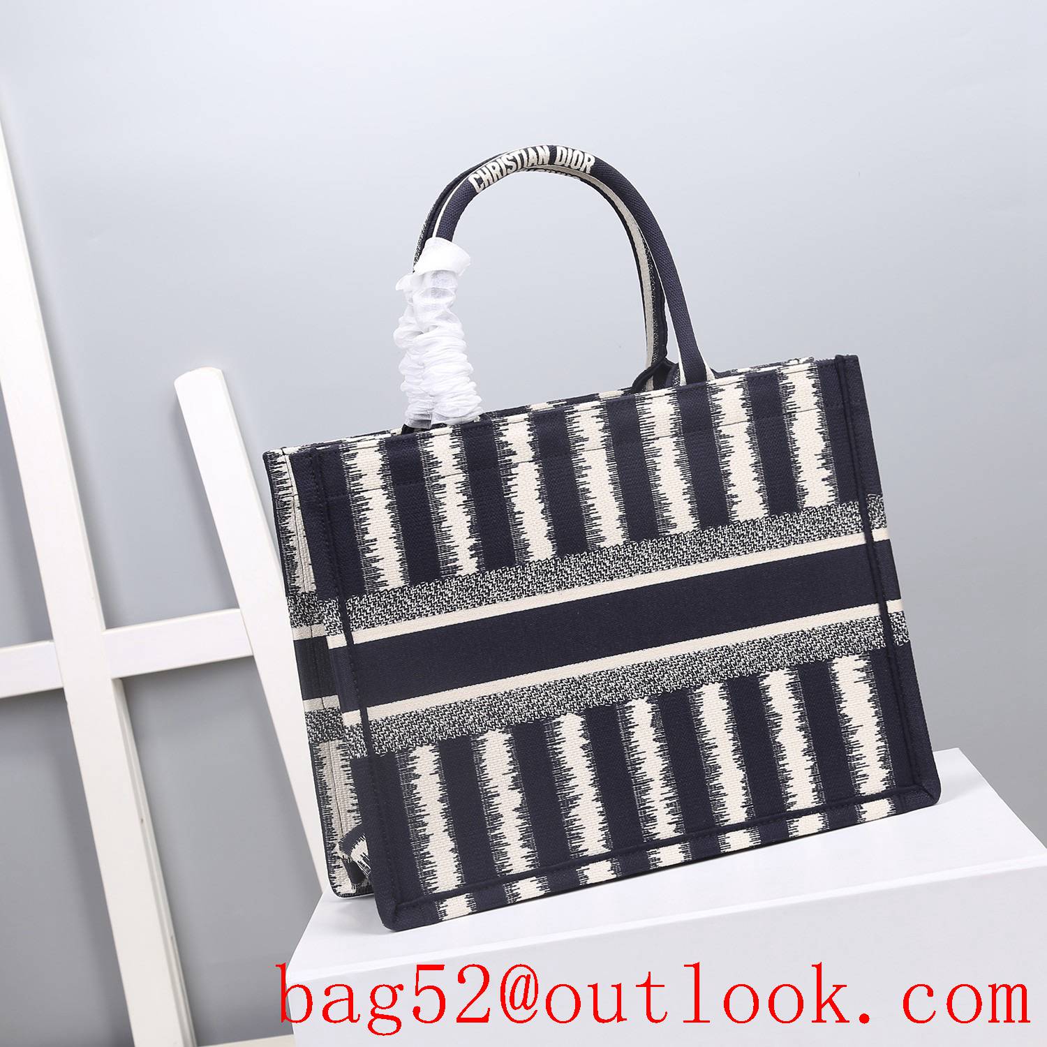 Dior big space small darkblue stripes tote lady bag