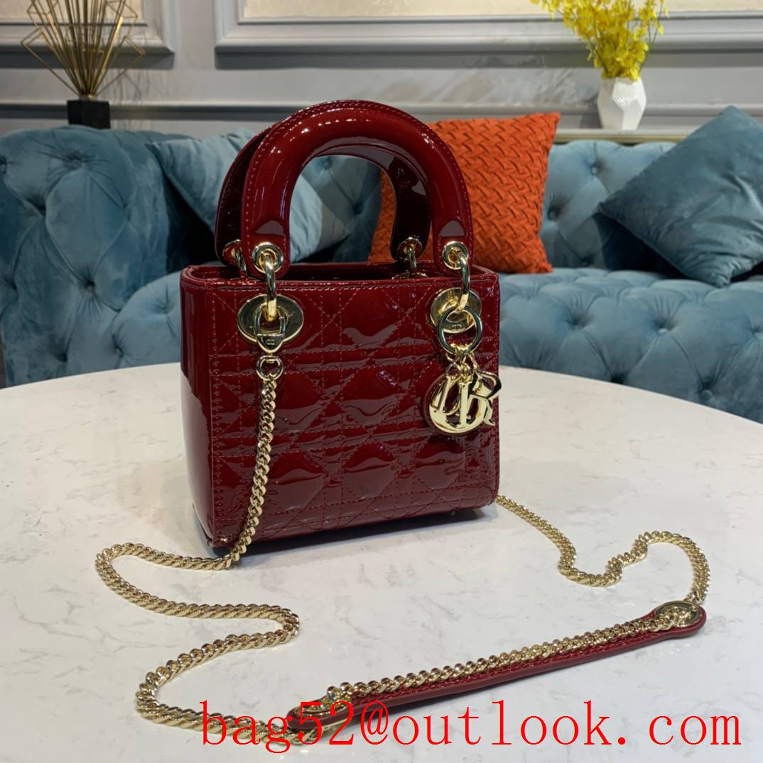 Dior dark red Cannage sheepskin medium Cannage Stitching Patent Leather tote handbag bag