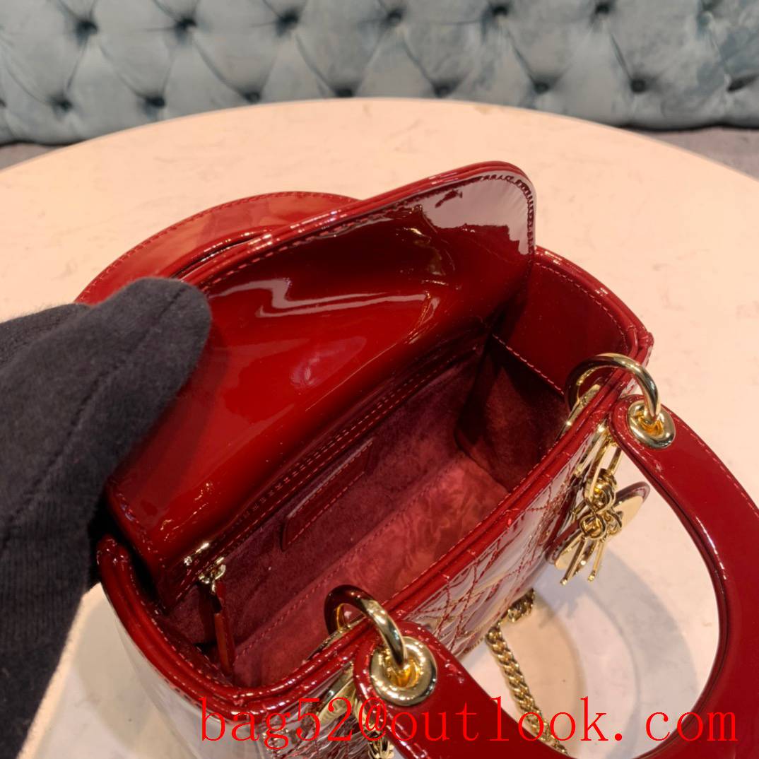 Dior dark red Cannage sheepskin medium Cannage Stitching Patent Leather tote handbag bag