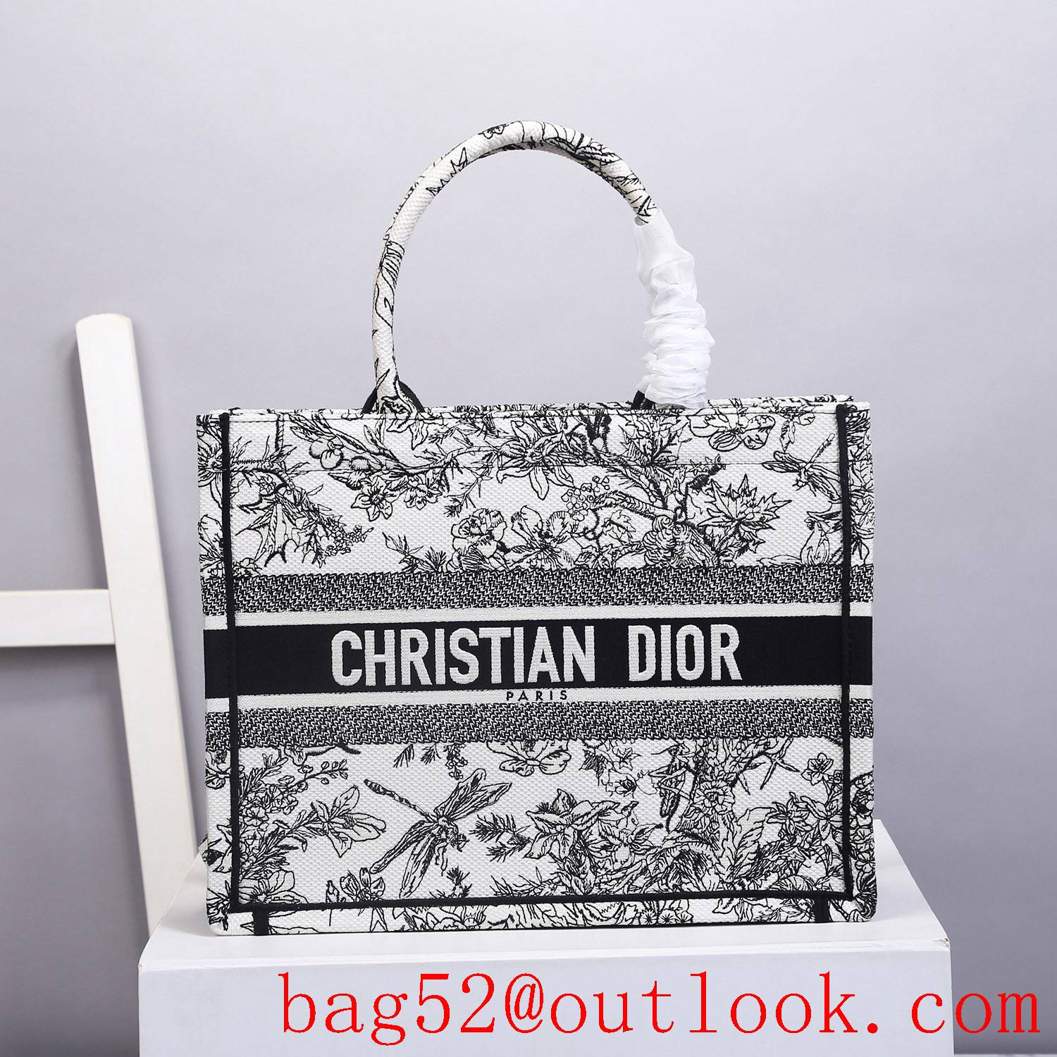 Dior Zodiac Pattern Embroidery Constellation white black medium book tote bag