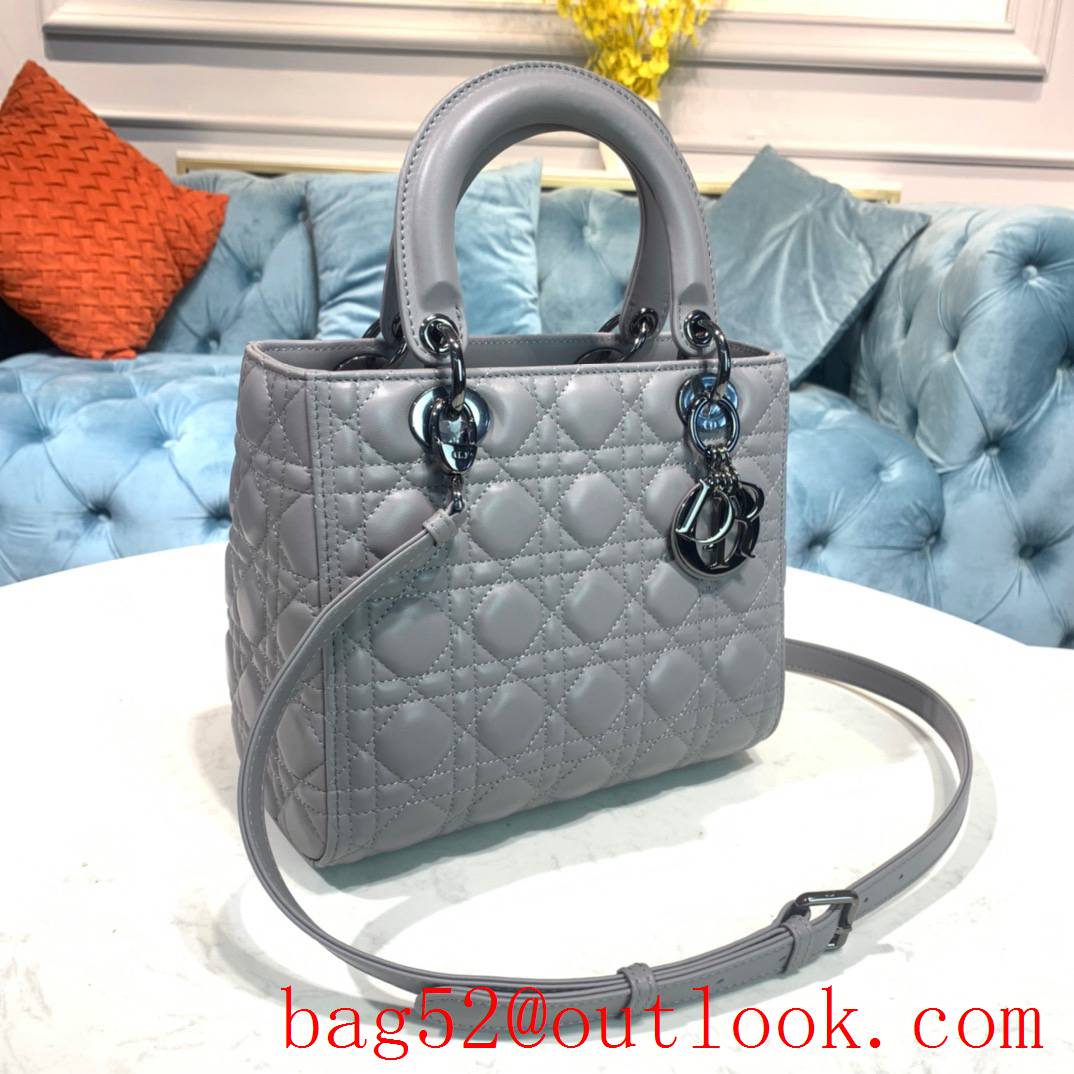 Dior shoulder handbag elephantgrey Lamb Leather Cannage Stitch tote bag