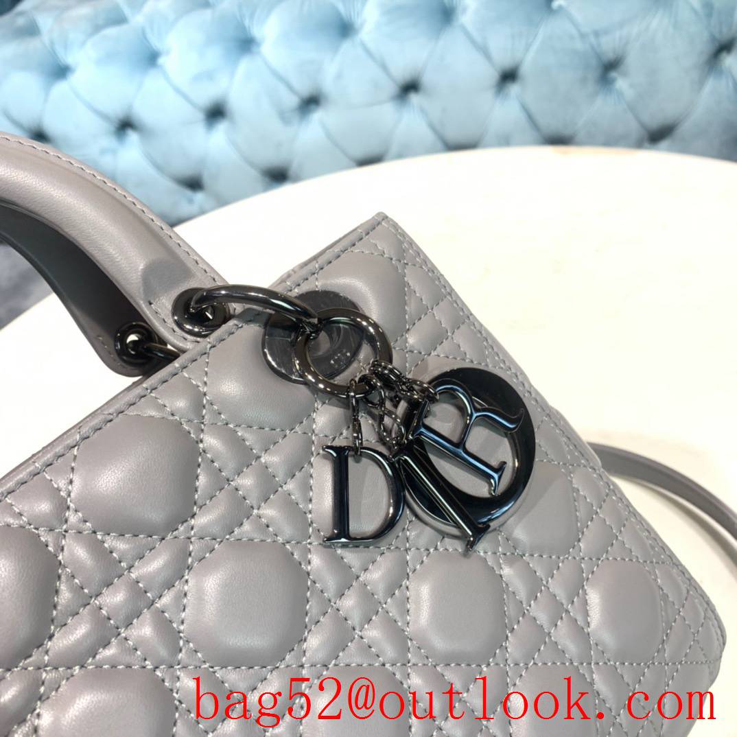 Dior shoulder handbag elephantgrey Lamb Leather Cannage Stitch tote bag