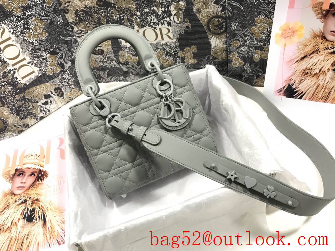 Dior Lady My four-stripe frosted badge Matte calfskin cannage elephantgrey shoulder tote bag