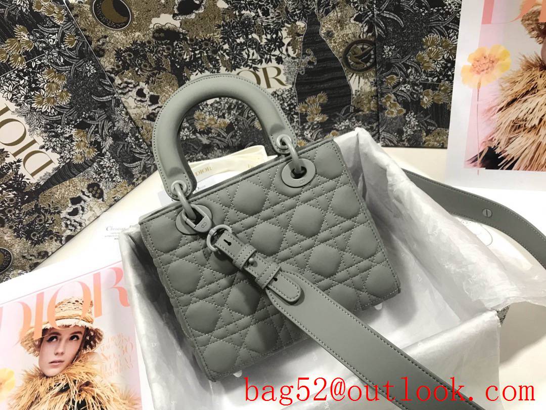 Dior Lady My four-stripe frosted badge Matte calfskin cannage elephantgrey shoulder tote bag