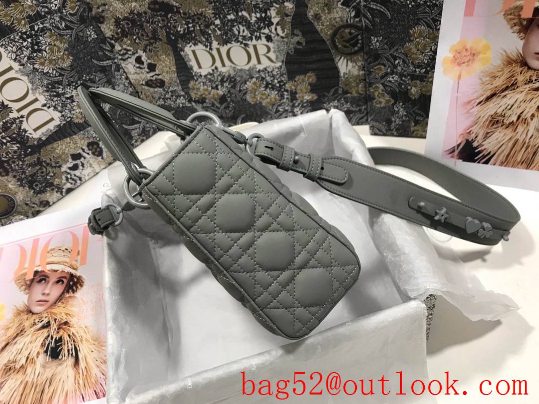 Dior Lady My four-stripe frosted badge Matte calfskin cannage elephantgrey shoulder tote bag