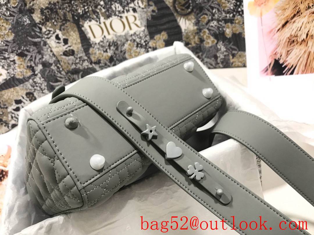 Dior Lady My four-stripe frosted badge Matte calfskin cannage elephantgrey shoulder tote bag