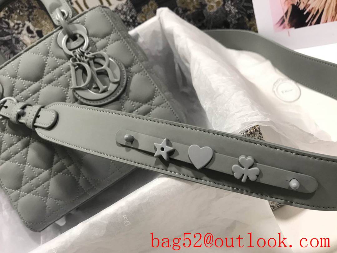 Dior Lady My four-stripe frosted badge Matte calfskin cannage elephantgrey shoulder tote bag