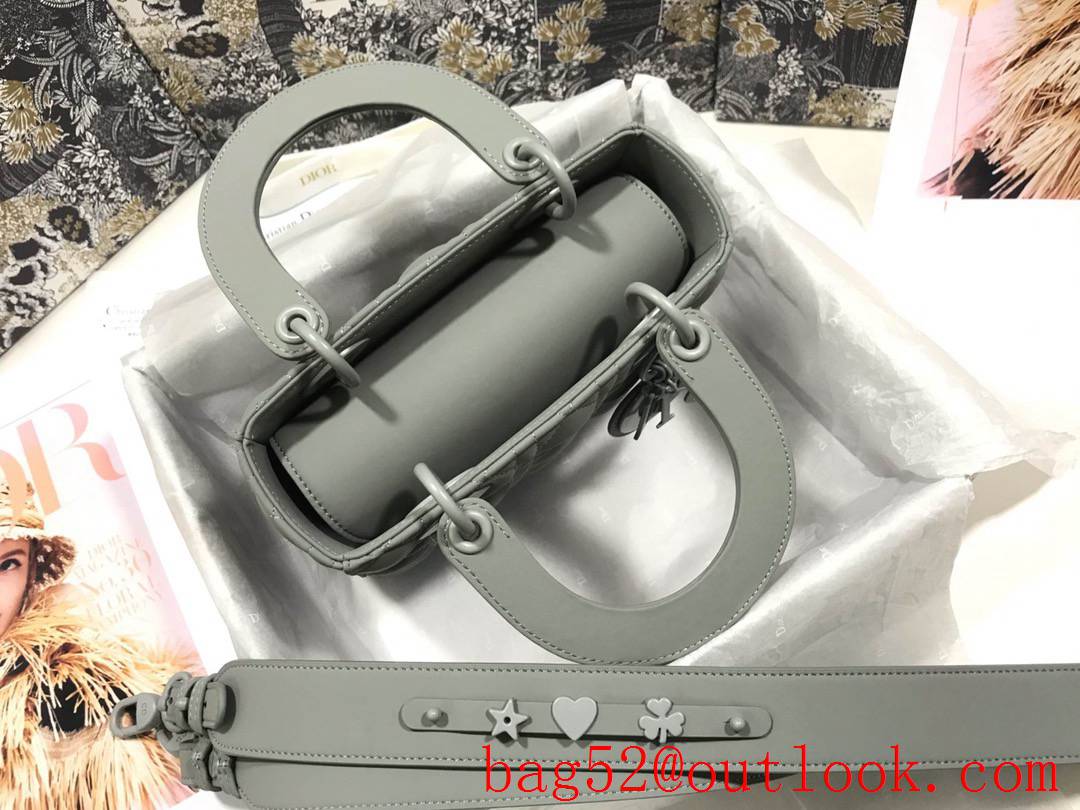 Dior Lady My four-stripe frosted badge Matte calfskin cannage elephantgrey shoulder tote bag