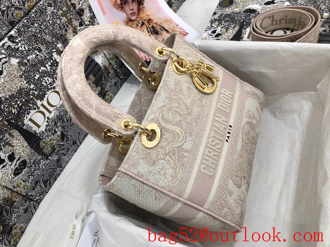 Dior Lady D-Lite five-pattern embroidered tiger pink Reversible Embroidered Wide Strap tote bag