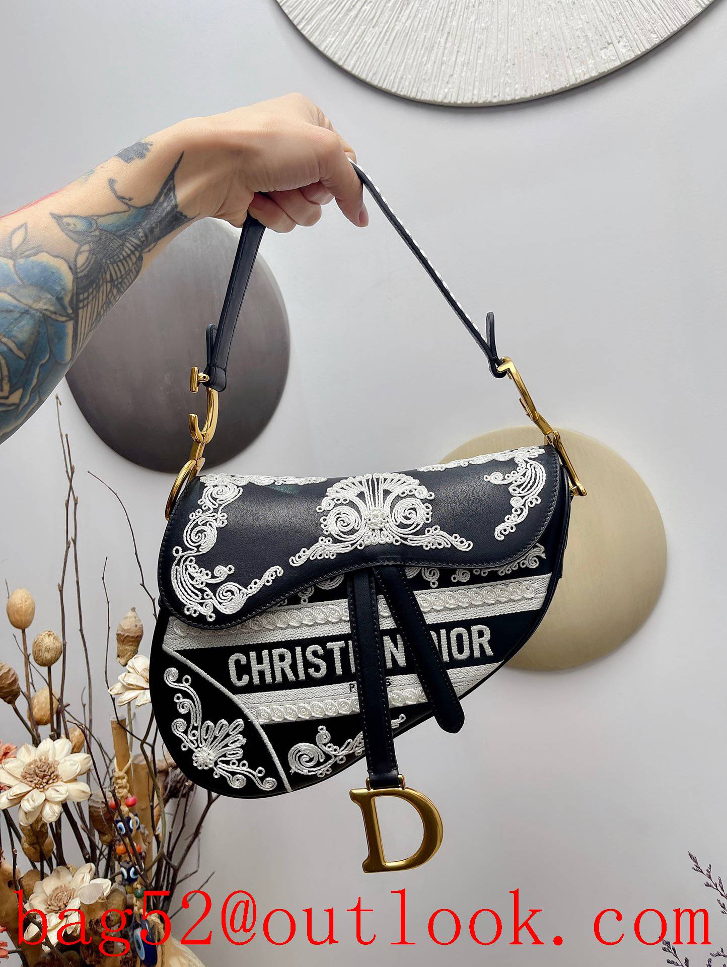 Dior flower metal CD logo shoulder crossbody oblique saddle Anti-IT medium handbag bag