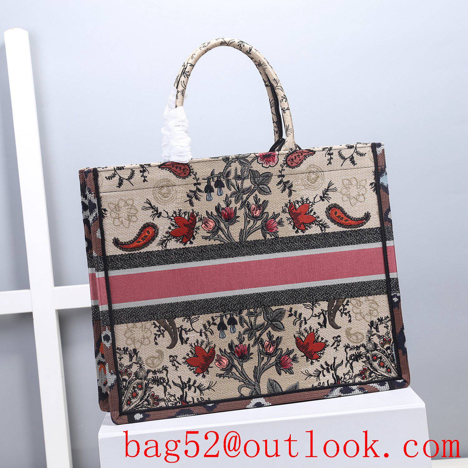 Dior Mushroom printing Exquisite embroidery craftsmanship flower large tote handbag