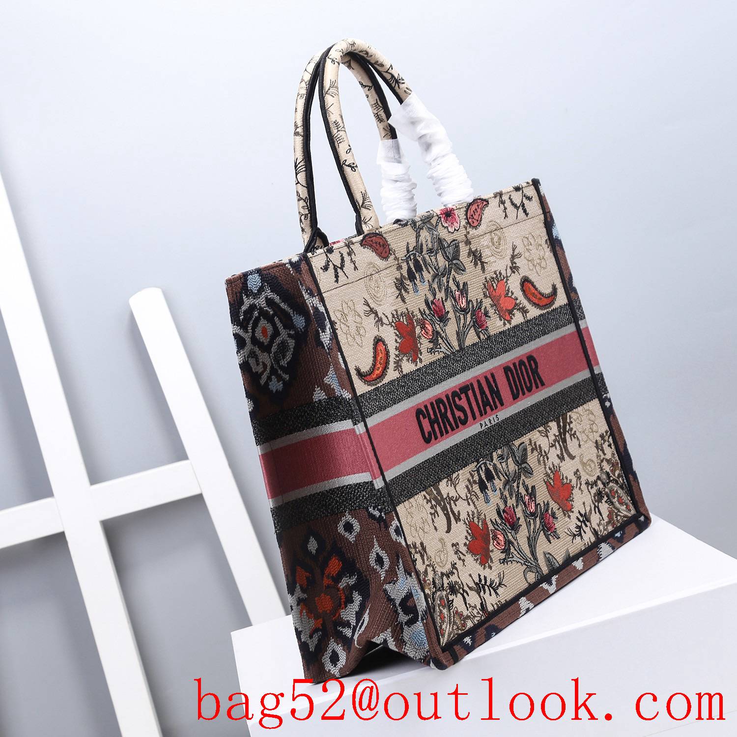 Dior Mushroom printing Exquisite embroidery craftsmanship flower large tote handbag