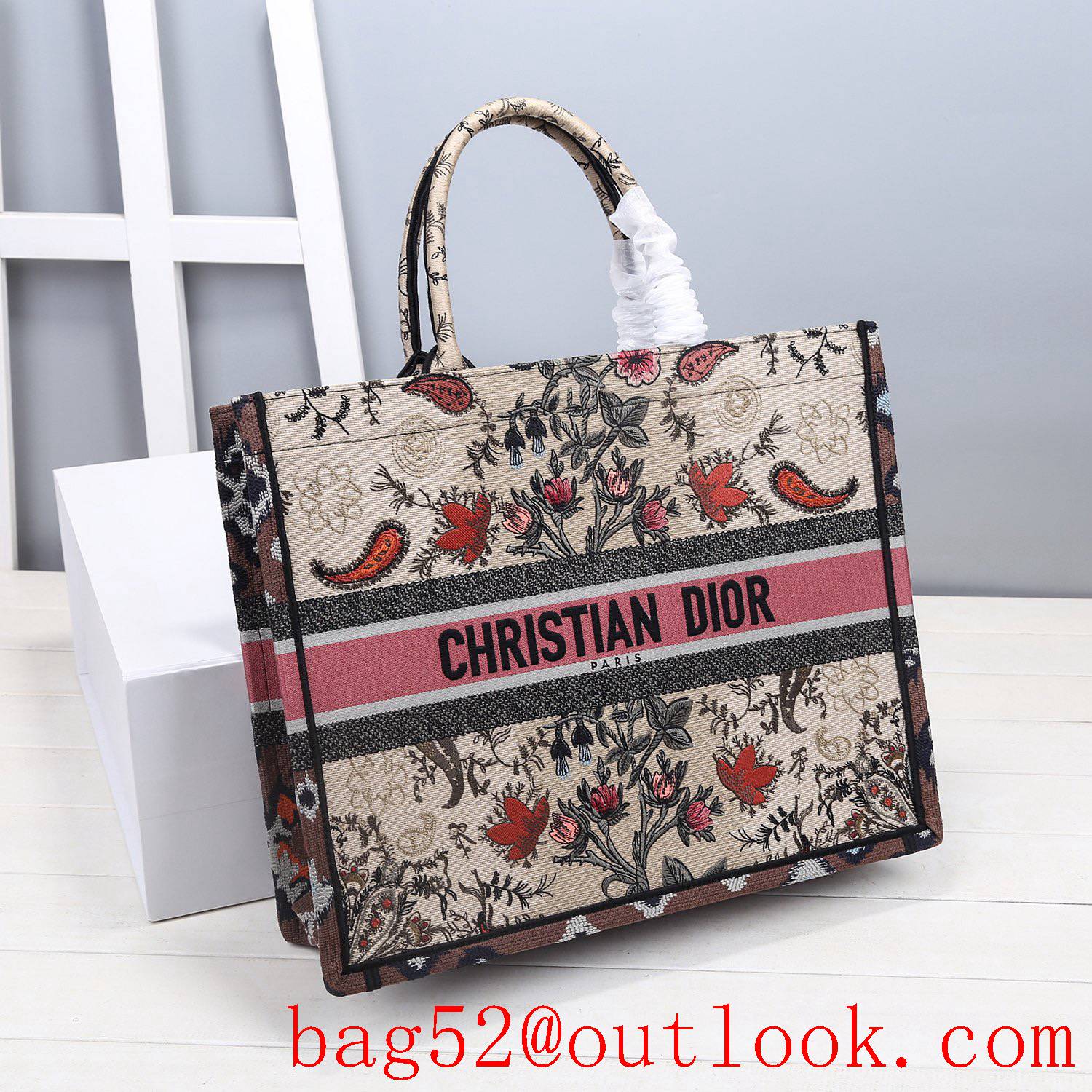 Dior Mushroom printing Exquisite embroidery craftsmanship flower large tote handbag