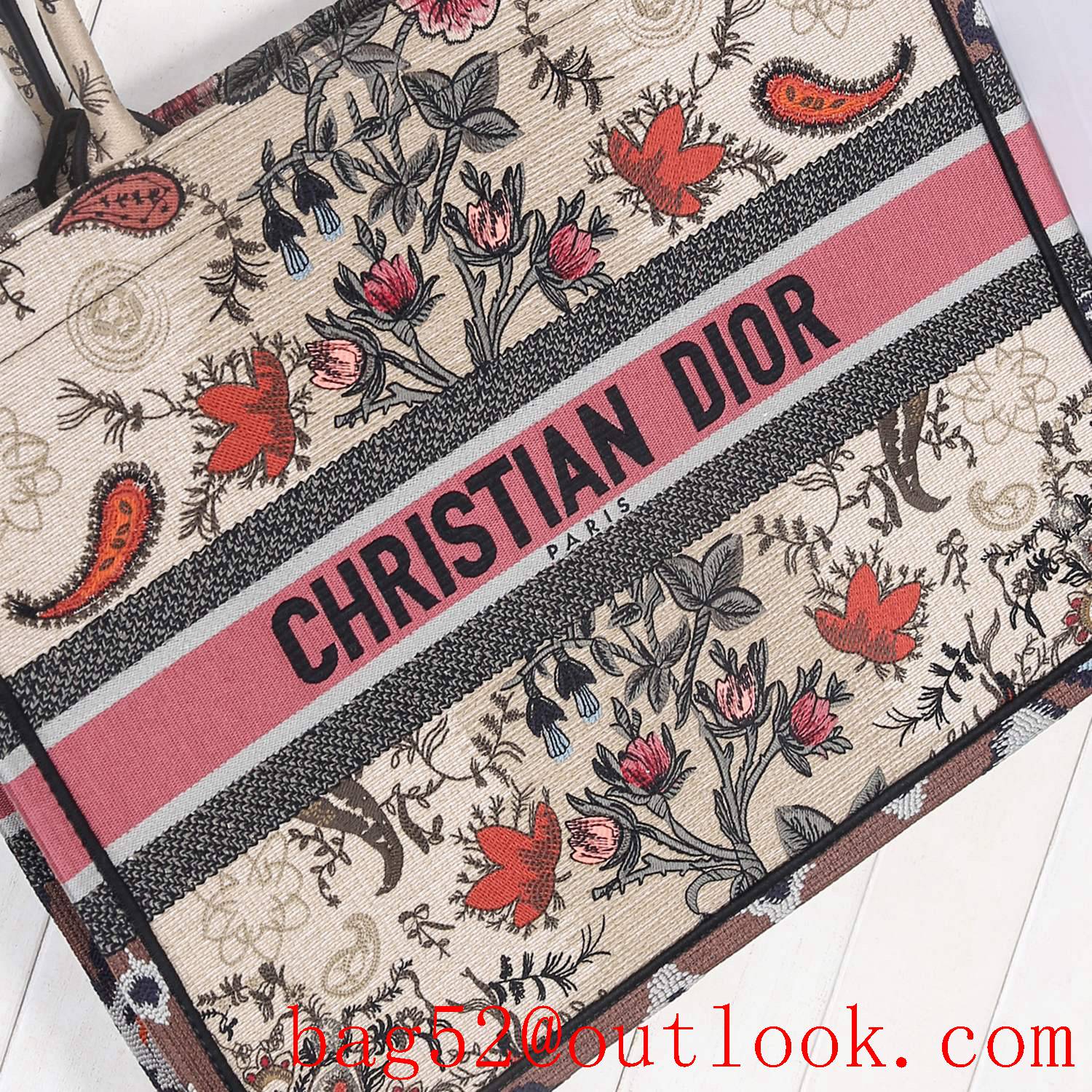 Dior Mushroom printing Exquisite embroidery craftsmanship flower large tote handbag