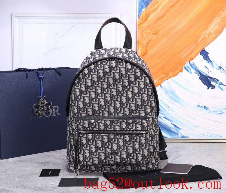 Dior Couple's Oblique Backpack Vintage Print Pattern black backpack full logo bag