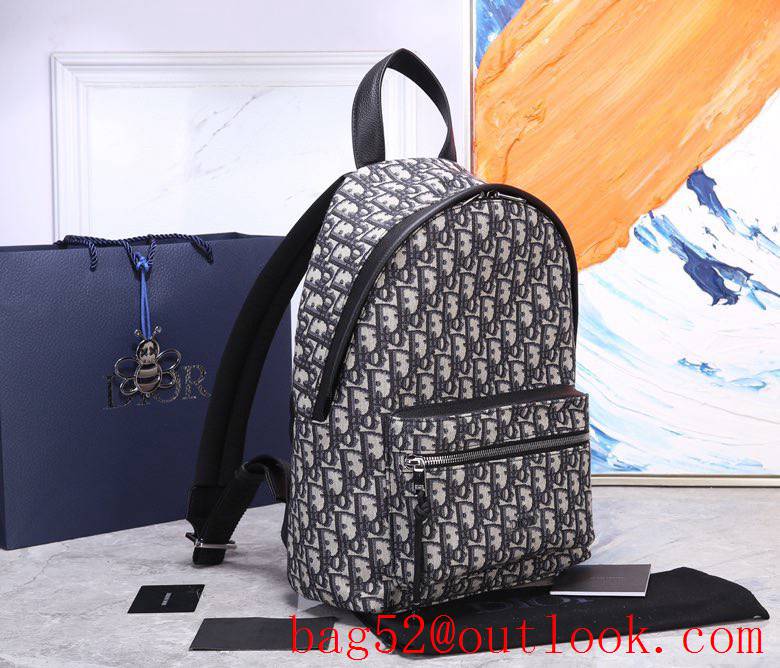 Dior Couple's Oblique Backpack Vintage Print Pattern black backpack full logo bag