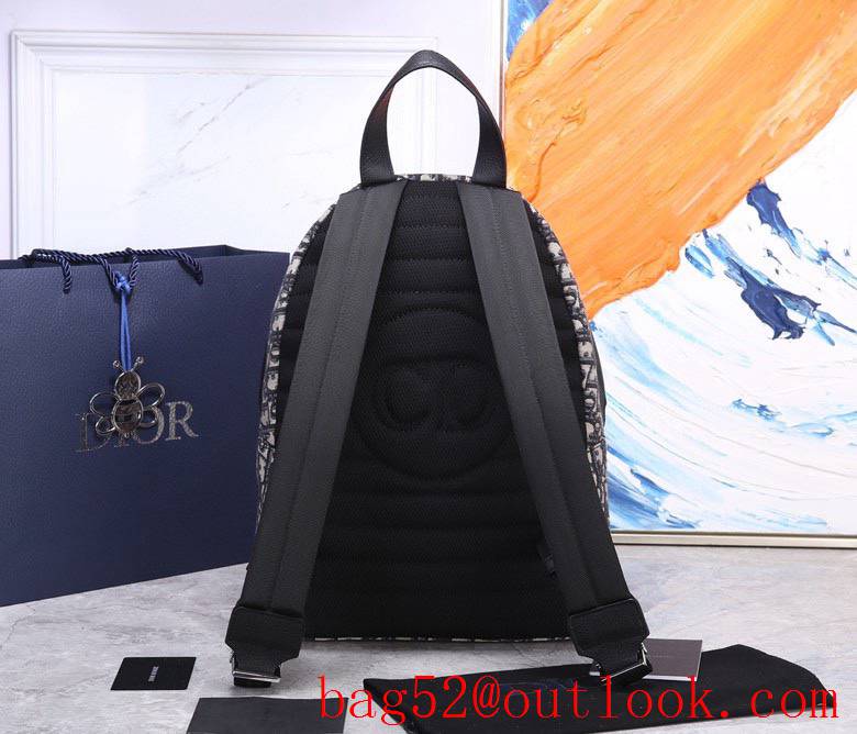 Dior Couple's Oblique Backpack Vintage Print Pattern black backpack full logo bag