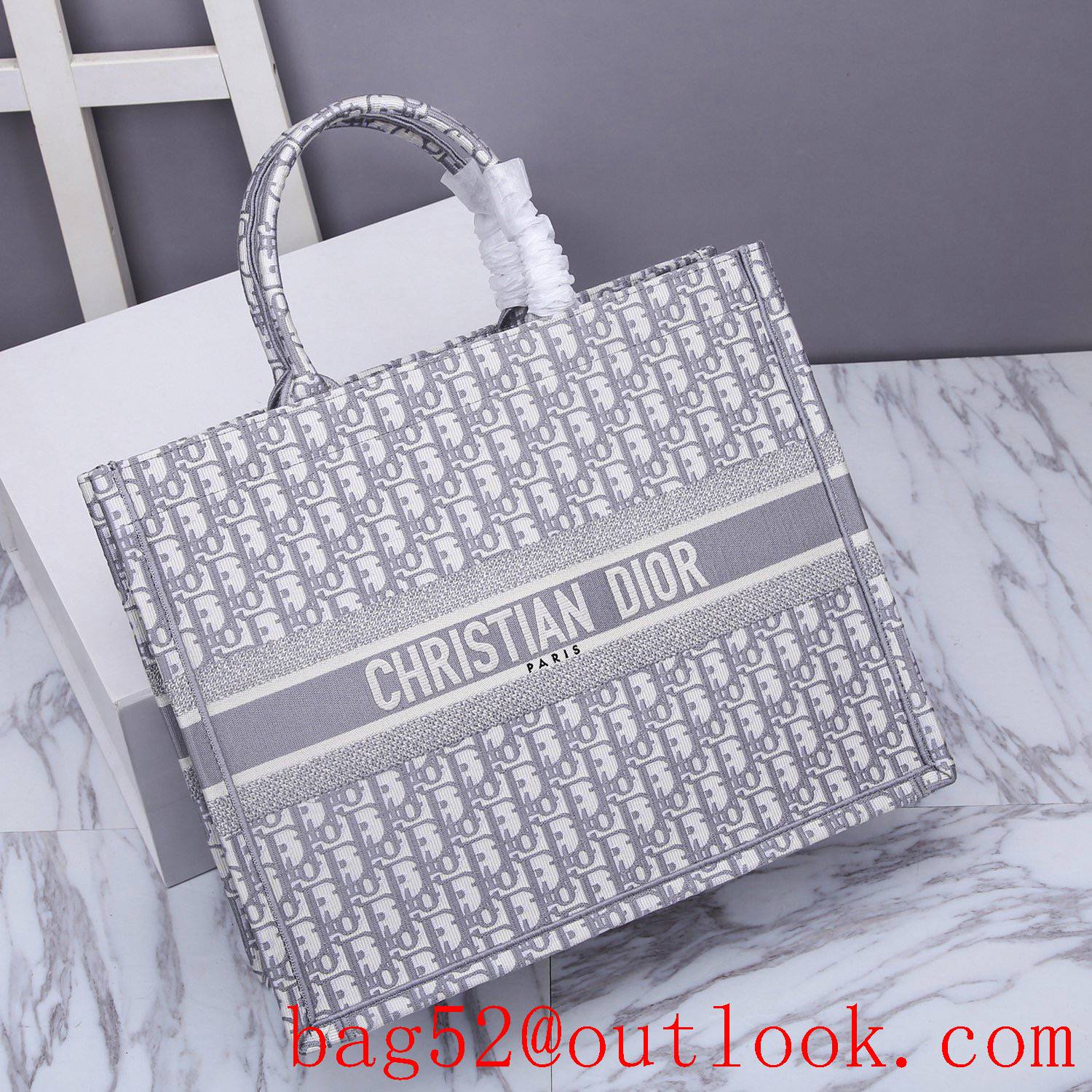 Dior book tote large grey classic pattern handbag