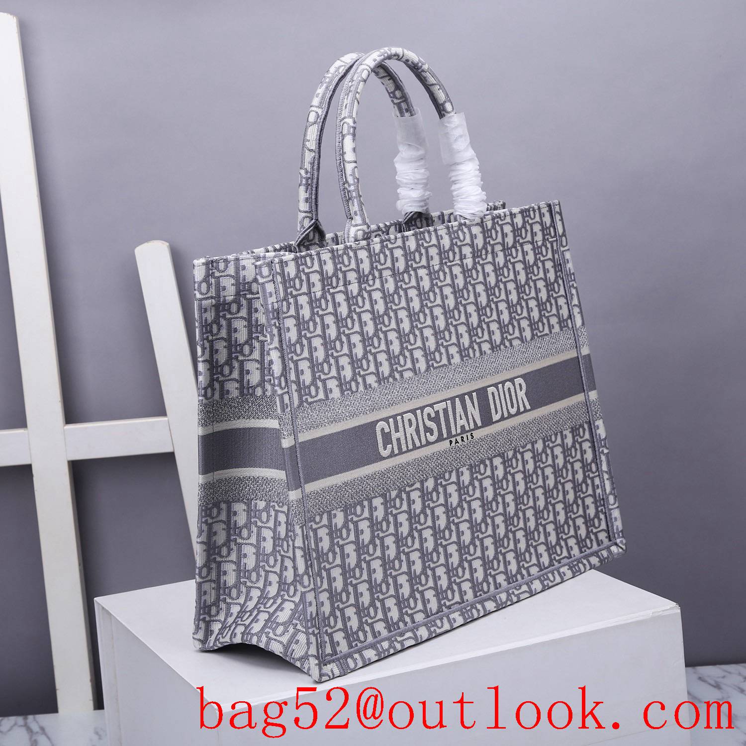 Dior book tote large grey classic pattern handbag