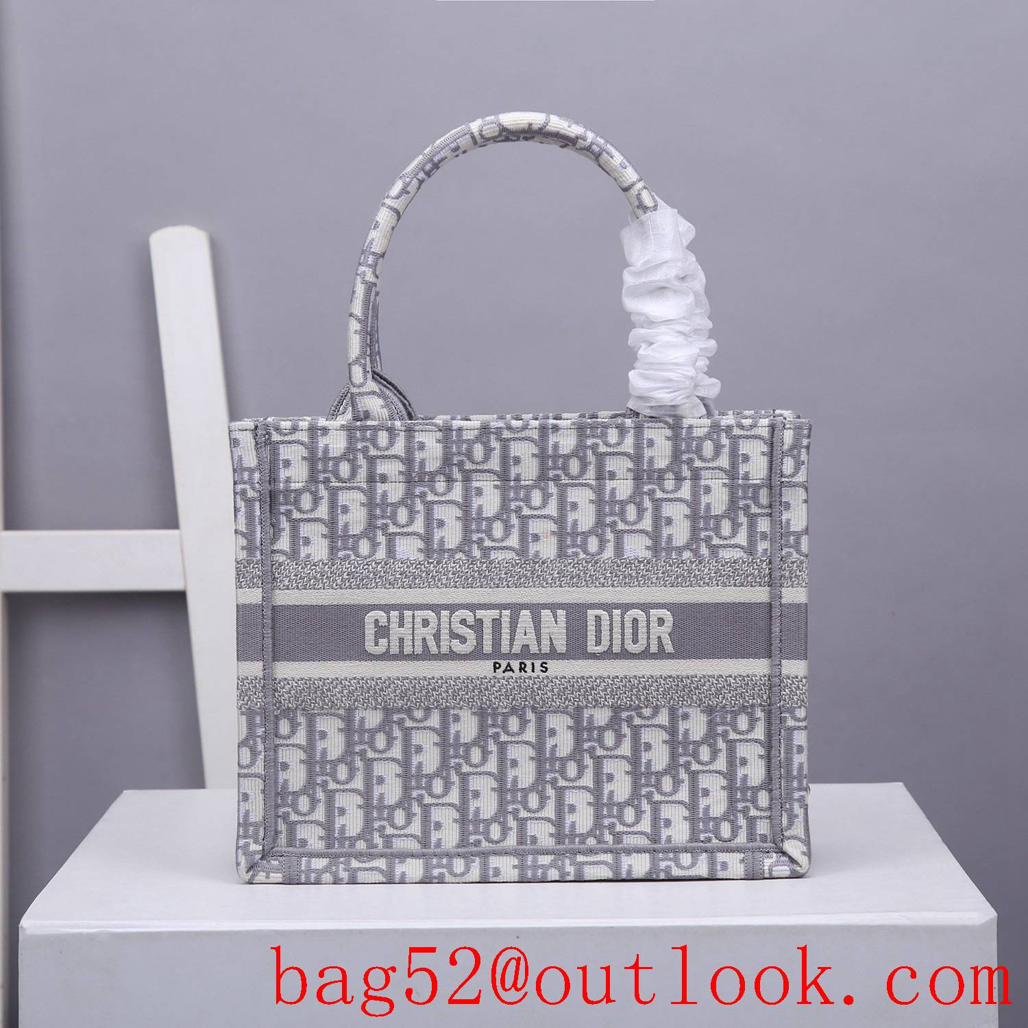 Dior book tote small grey classic pattern shopping bag handbag
