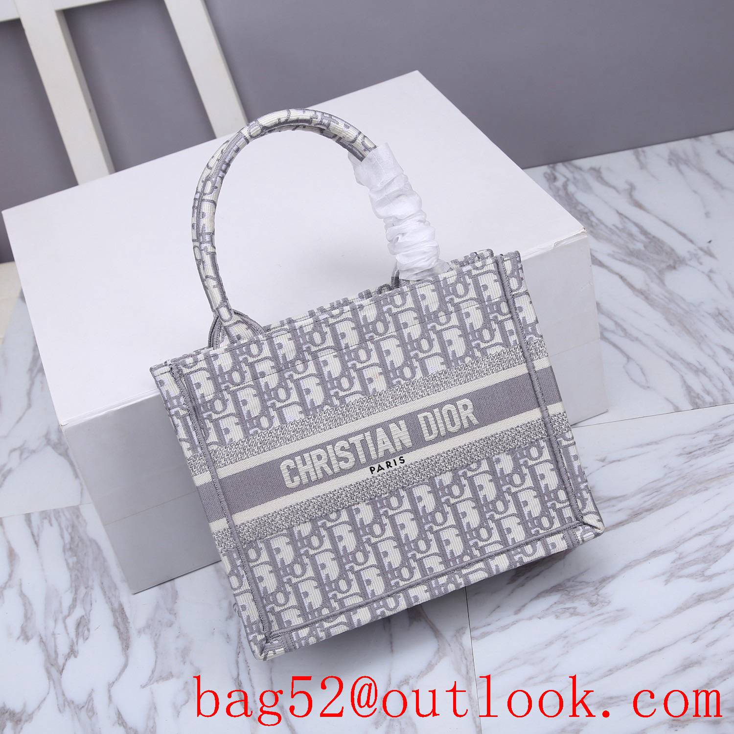 Dior book tote small grey classic pattern shopping bag handbag