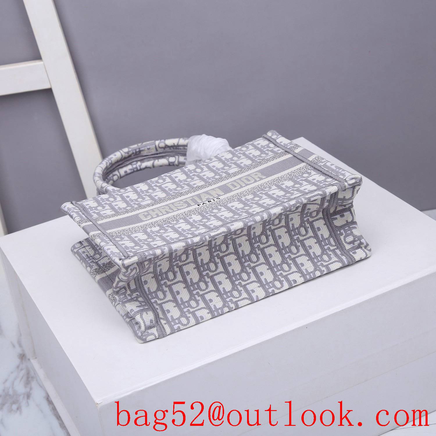 Dior book tote small grey classic pattern shopping bag handbag