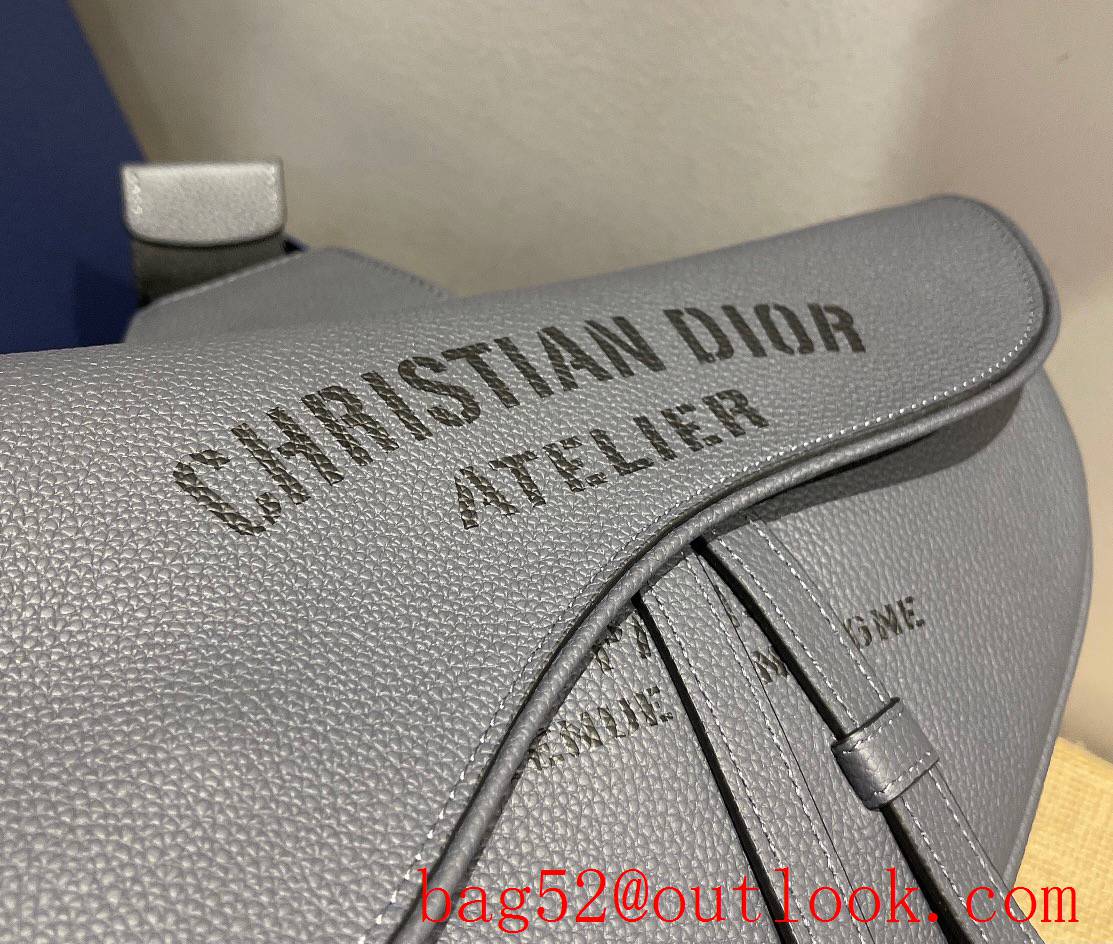 Dior calfskin leather black print logo christian atelier saddle shoulder grey bag