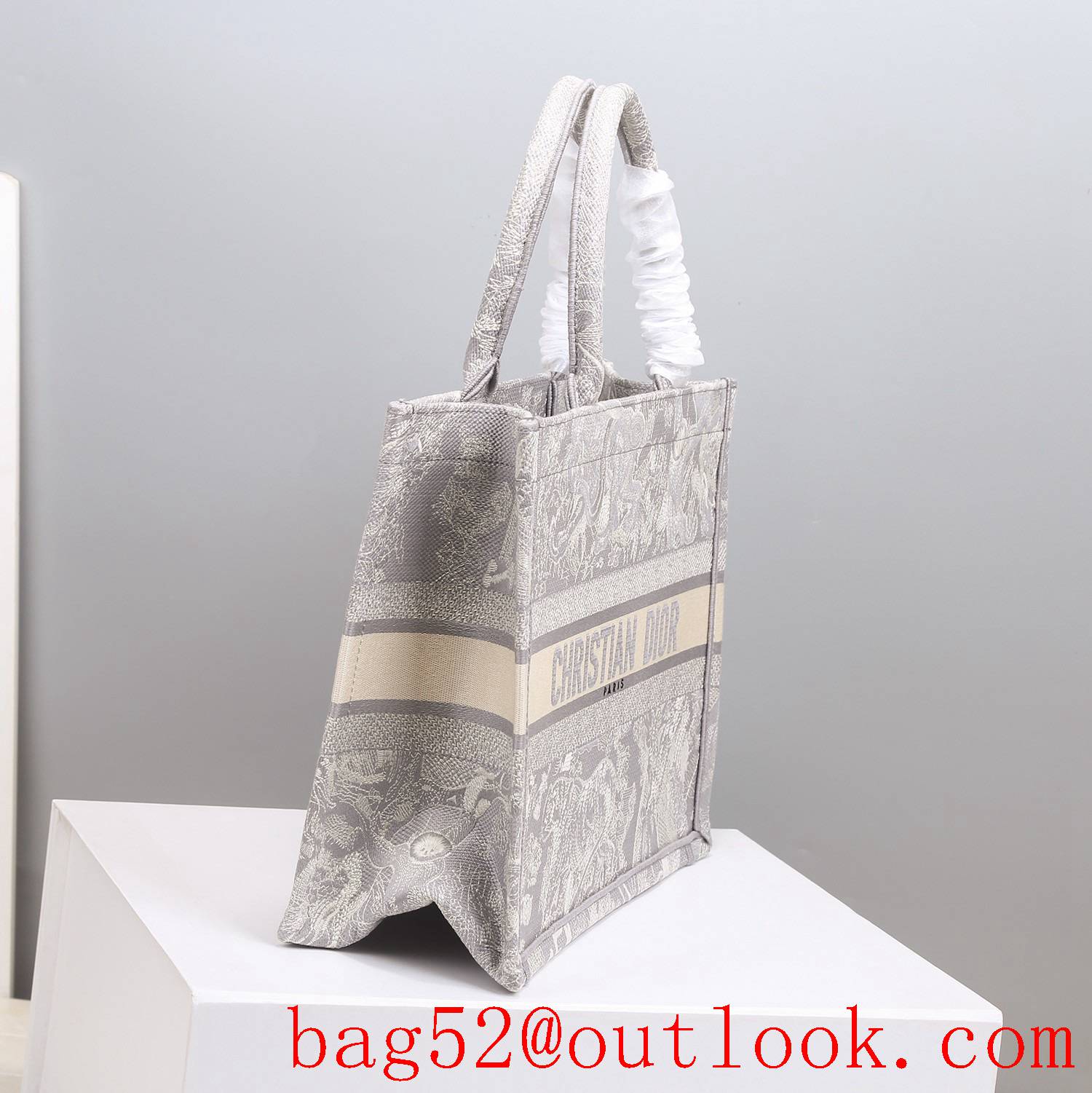 Dior Bayadere pattern mixed effect embroidery book tote small grey tiger D-Stripes pattern bag