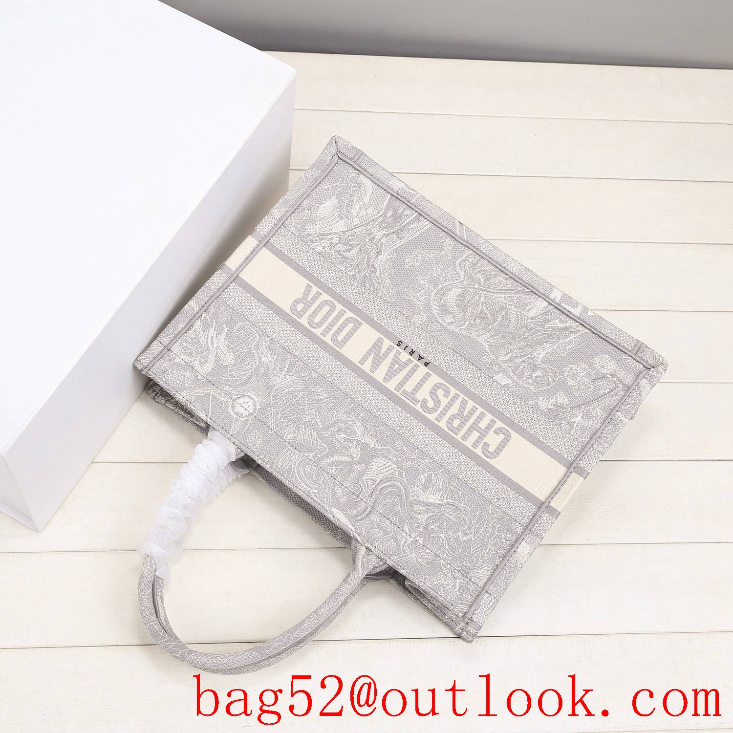 Dior Bayadere pattern mixed effect embroidery book tote small grey tiger D-Stripes pattern bag