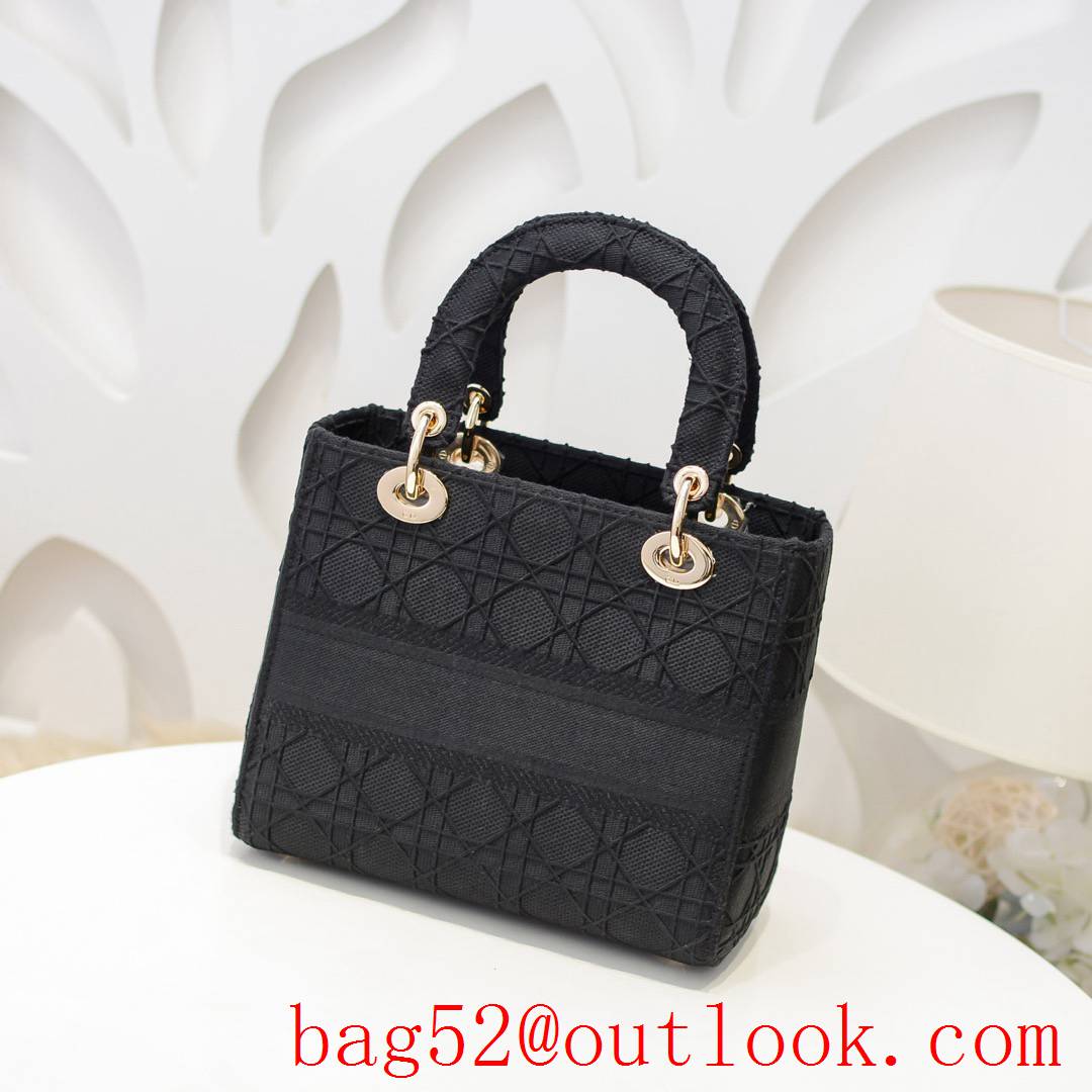 Dior embroidery openwork tote black medium handbag lady bag