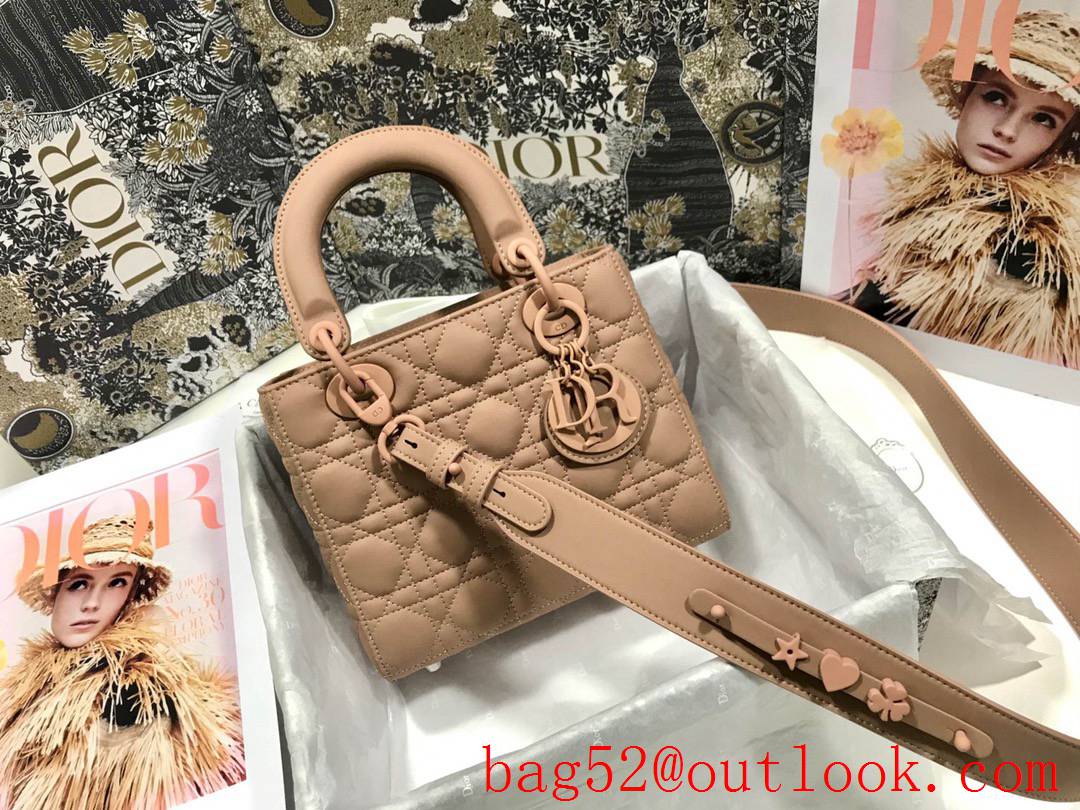 Dior Lady My four-stripe frosted badge Matte calfskin cannage light apricot shoulder tote bag