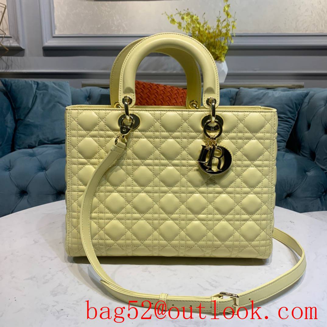 Dior seven grip large light yellow tote leather shoulder handbag