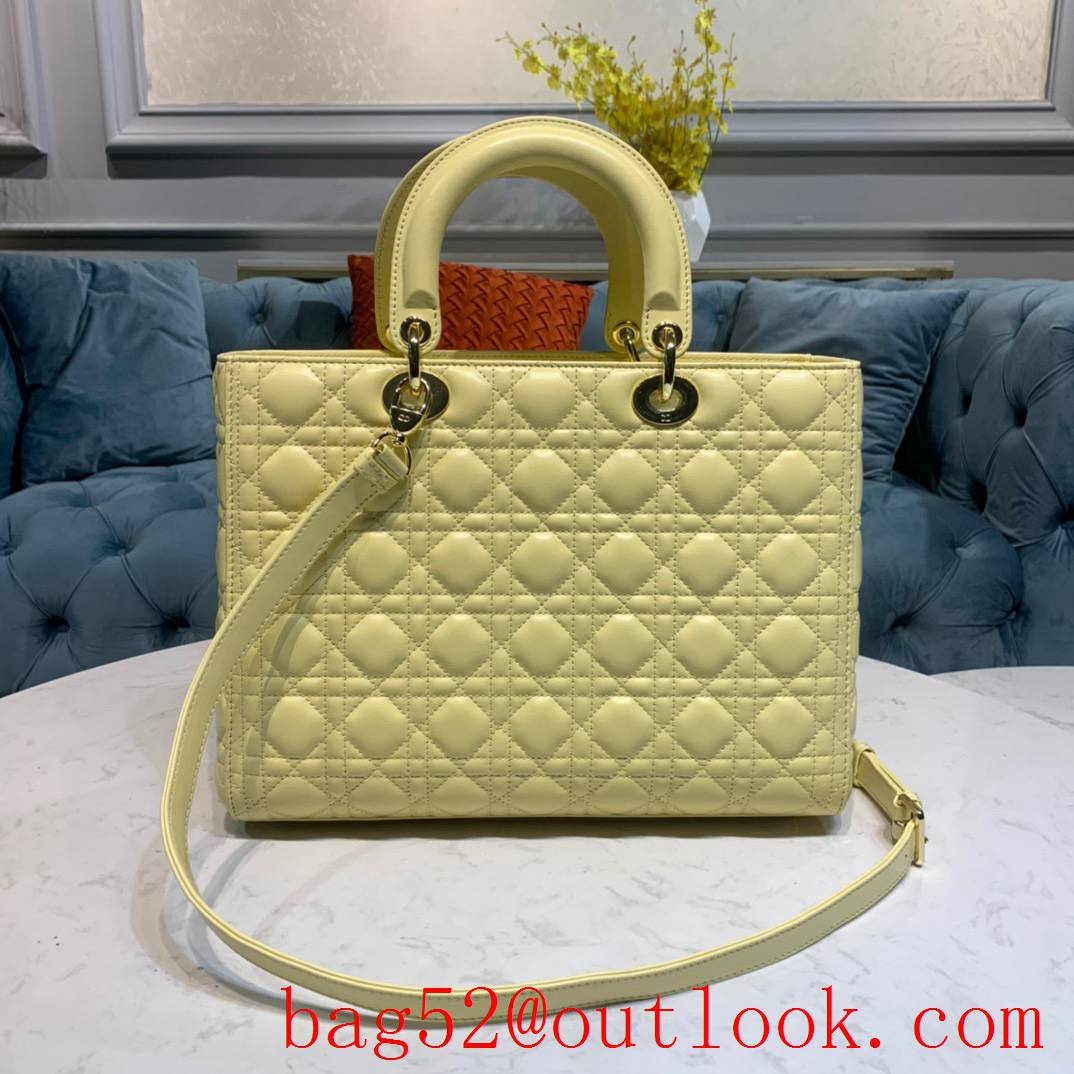 Dior seven grip large light yellow tote leather shoulder handbag