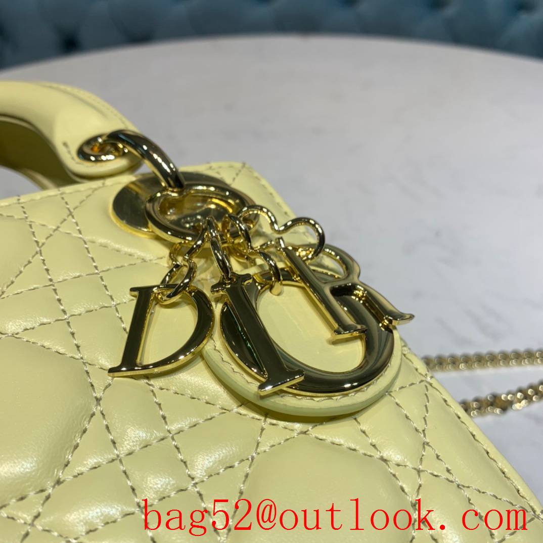 Dior three grid tote leather shoulder light yellow mini bag