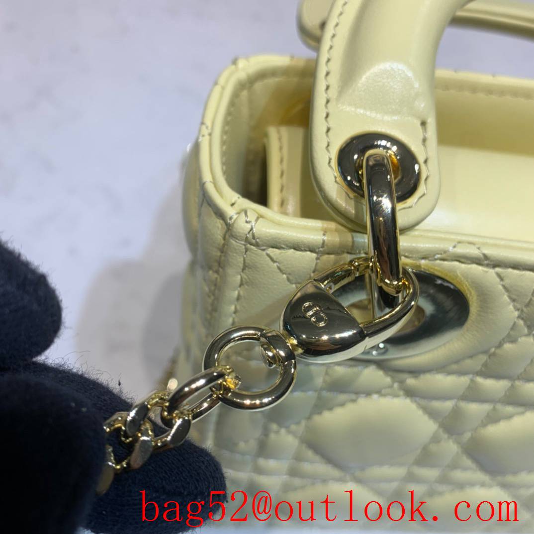 Dior three grid tote leather shoulder light yellow mini bag