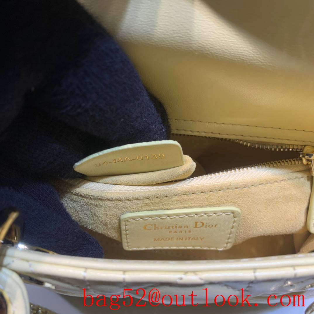 Dior three grid tote leather shoulder light yellow mini bag
