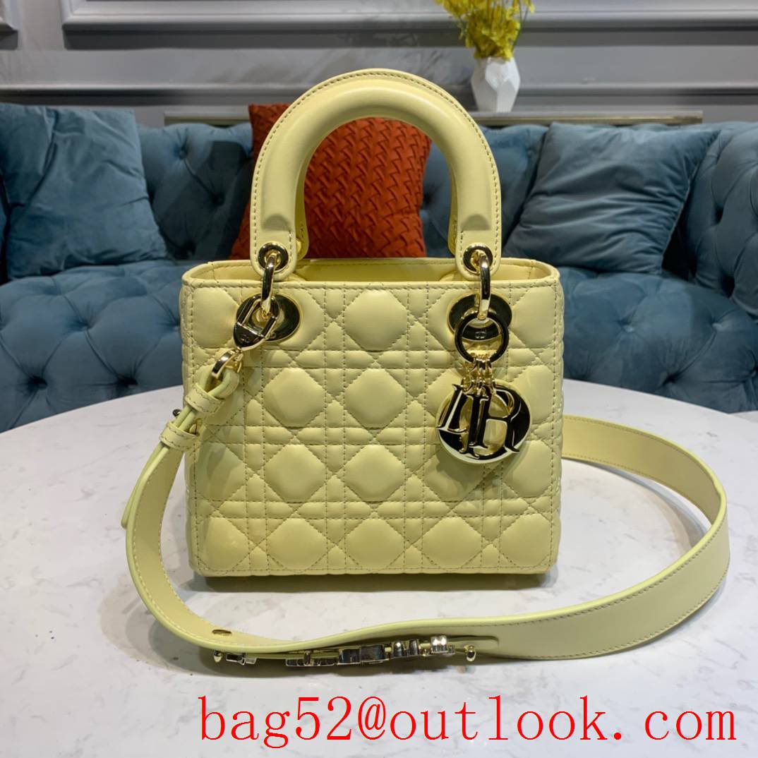 Dior four grip light yellow tote leather shoulder small handbag
